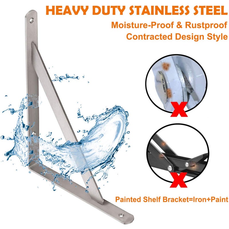 CLT CLETING CLT Shelf Bracket, 14â€ Max Load: 550 lb Heavy Duty Stainless Steel Bracket for Table Bench, Space Saving DIY Bracket, Pack of 2 - Image 3